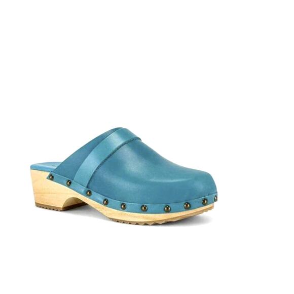 Free People Teal Leather Studded Mule Clogs - Size 7 New - Picture 1 of 3